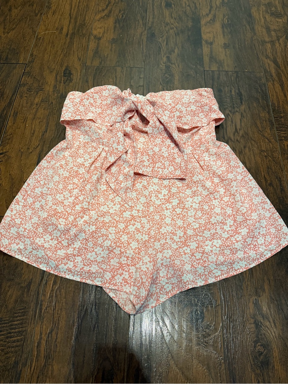 Pink Lily Coral Floral Pink Strapless Tie-Front Romper